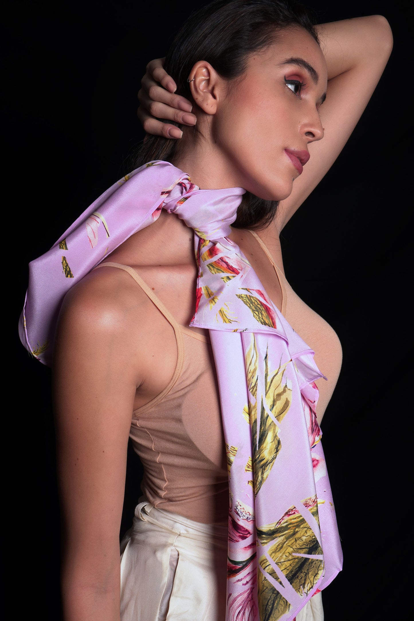 Purple rose scarf featuring broken flower print