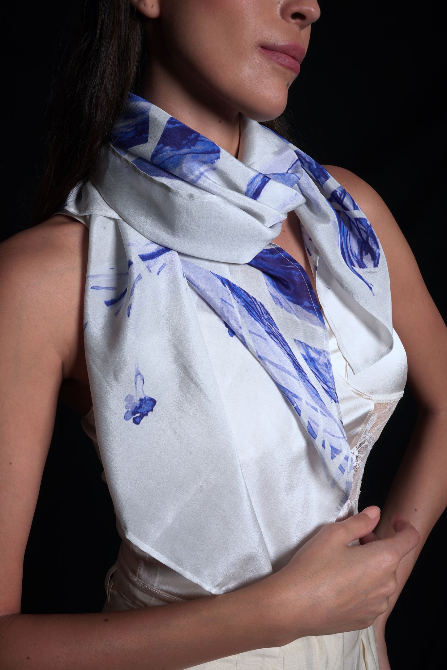Lunar rock scarf featuring a broken flower print