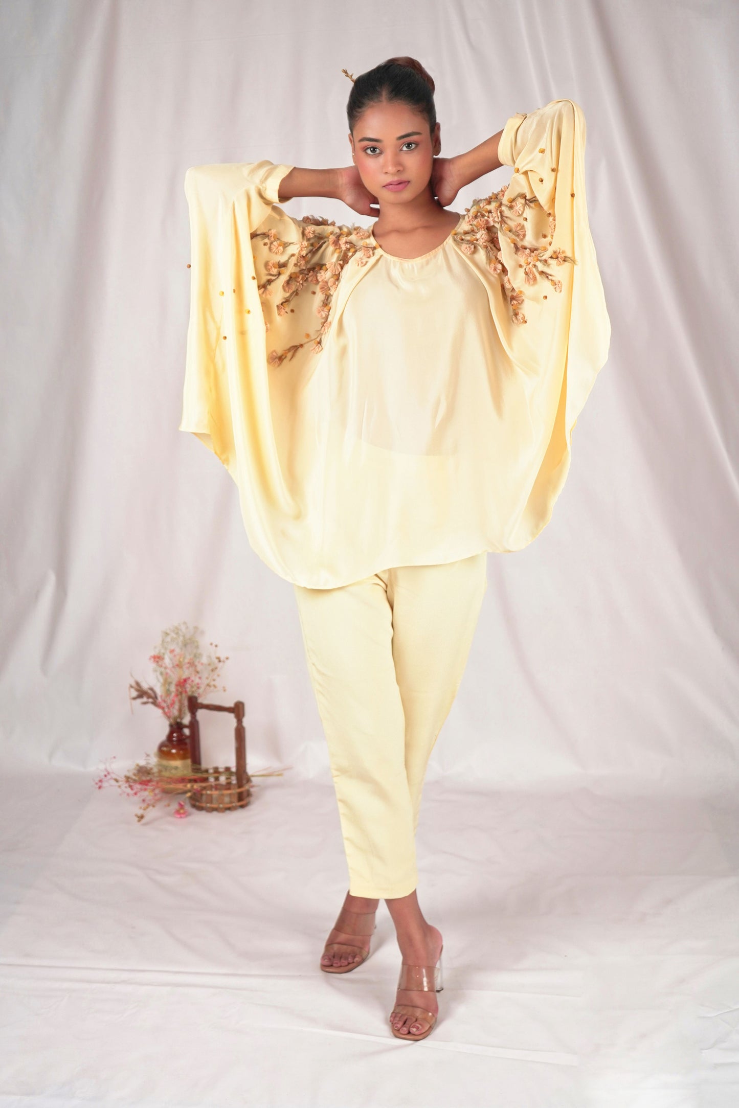 Embroidered top with kimono-inspired sleeves