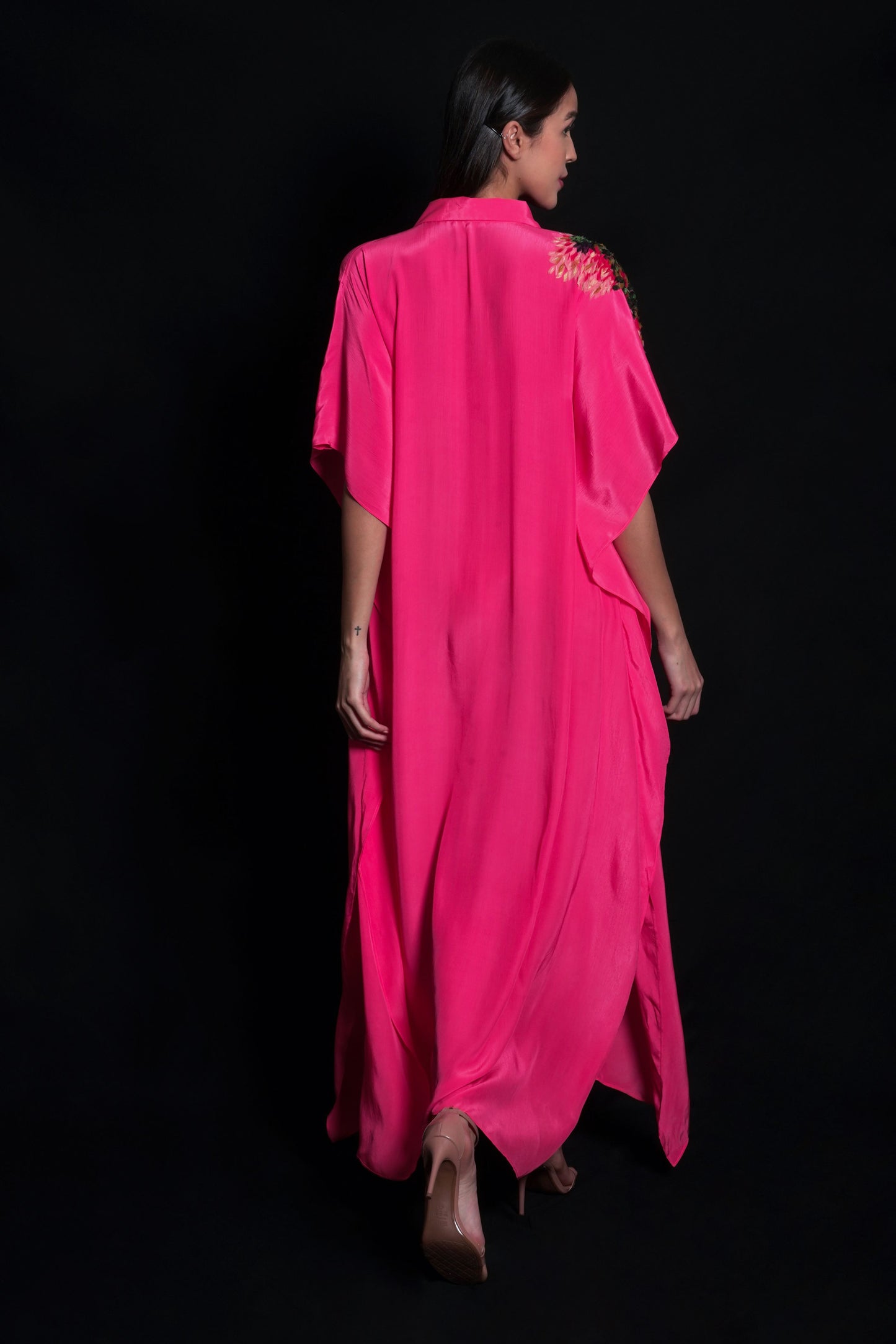 Tea Rose Kaftan With Applique Embroidery