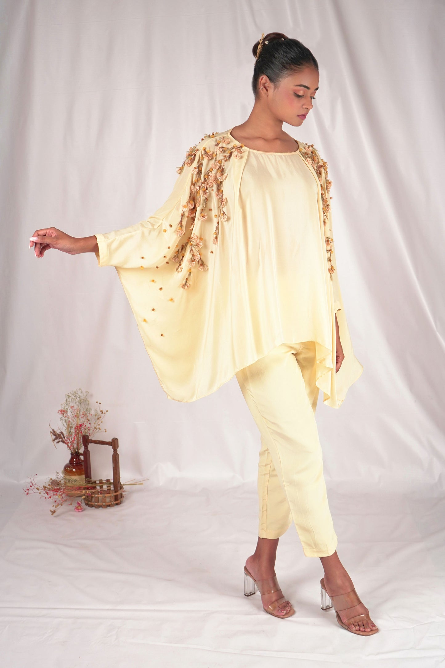 Embroidered top with kimono-inspired sleeves