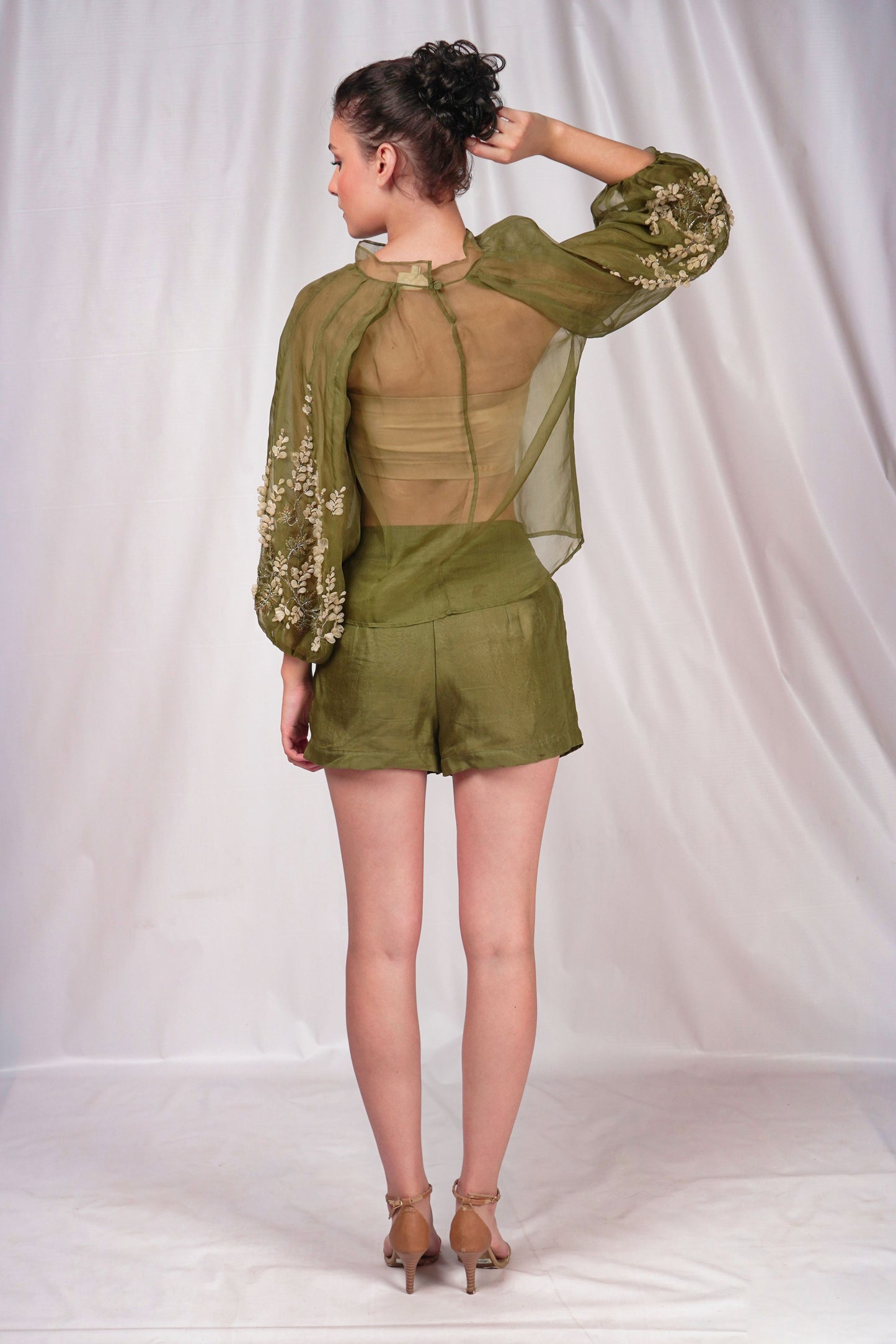 Green Mid-Thigh Length Shorts