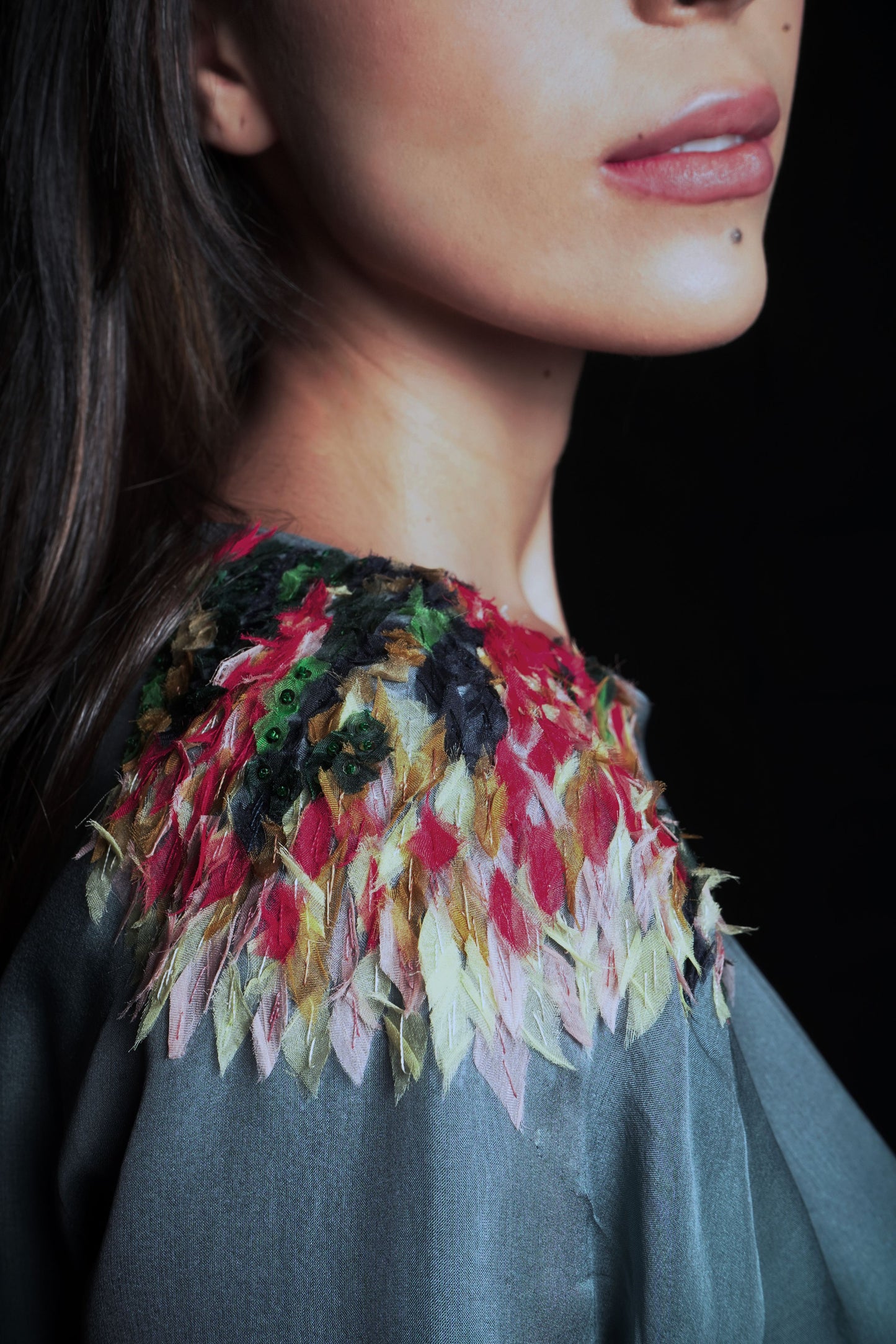 Titanium Top With Organza Embroidery