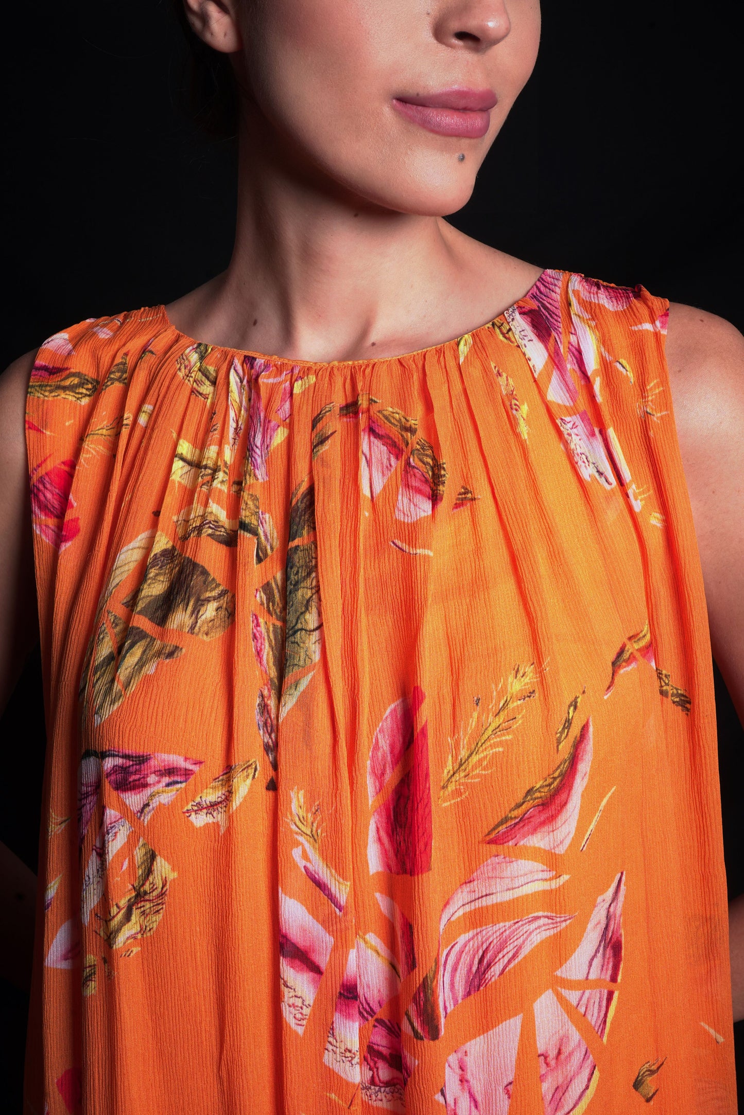 Sundial crinkled dress in a broken flower print