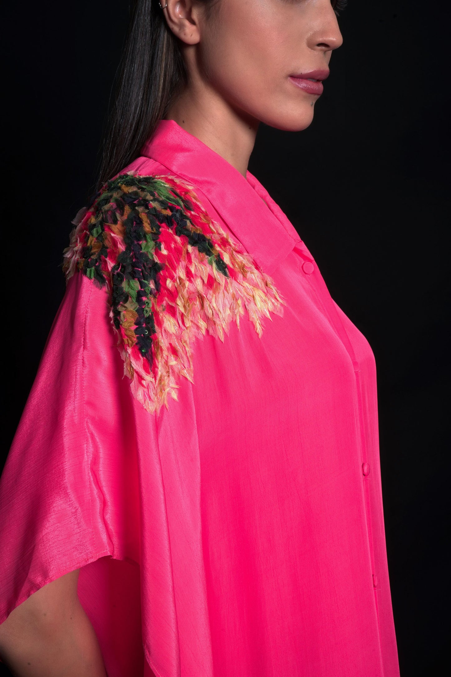Tea Rose Kaftan With Applique Embroidery