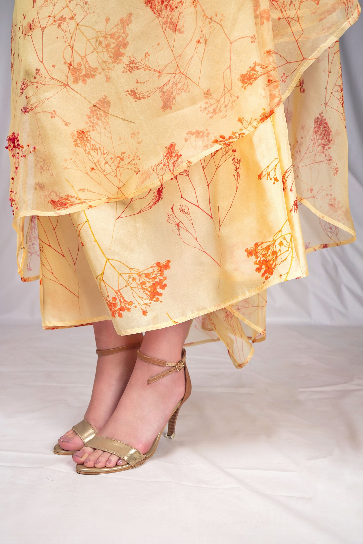 Yellow Long Dress with Embroidery Details