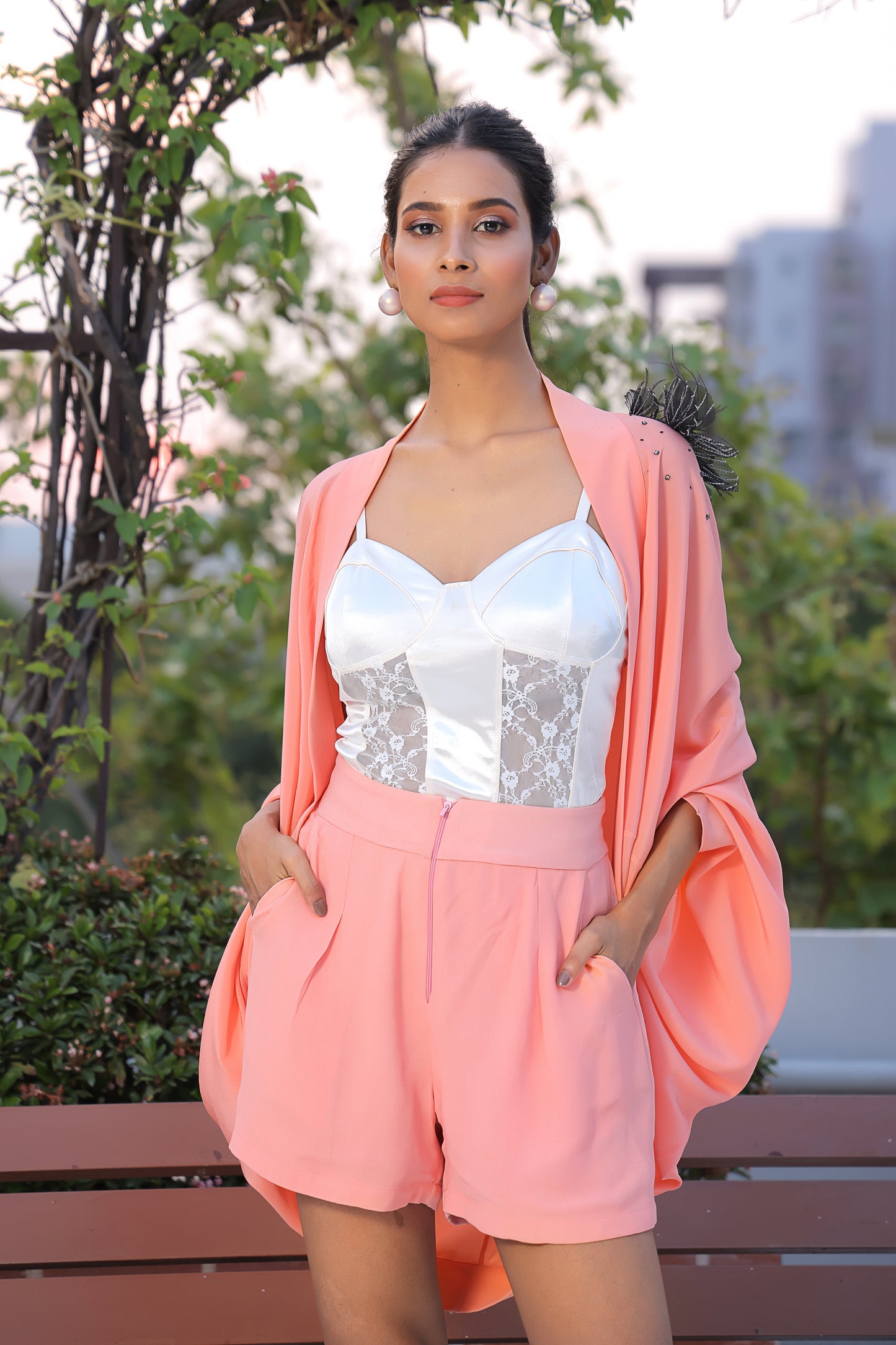 Ziara Papaya Embroidered Jacket
