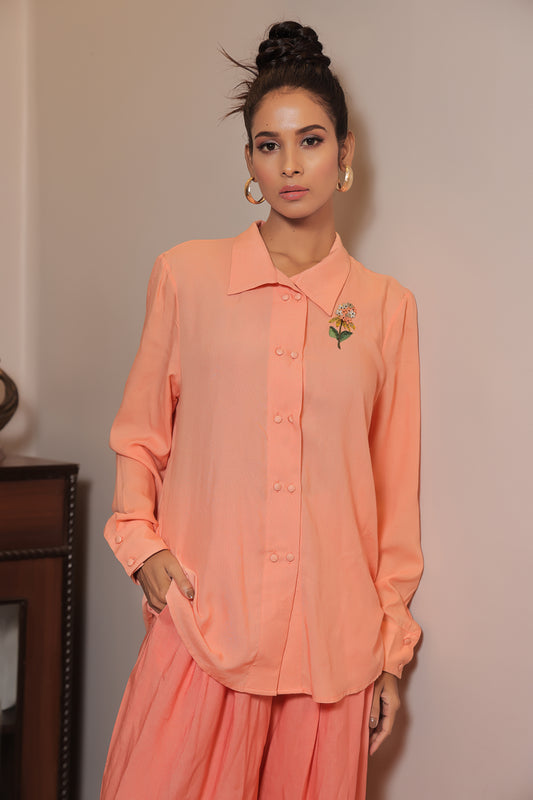 Saorsa Papaya Floral Embroidered Shirt