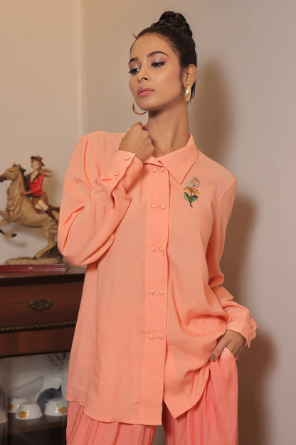 Saorsa Papaya Floral Embroidered Shirt