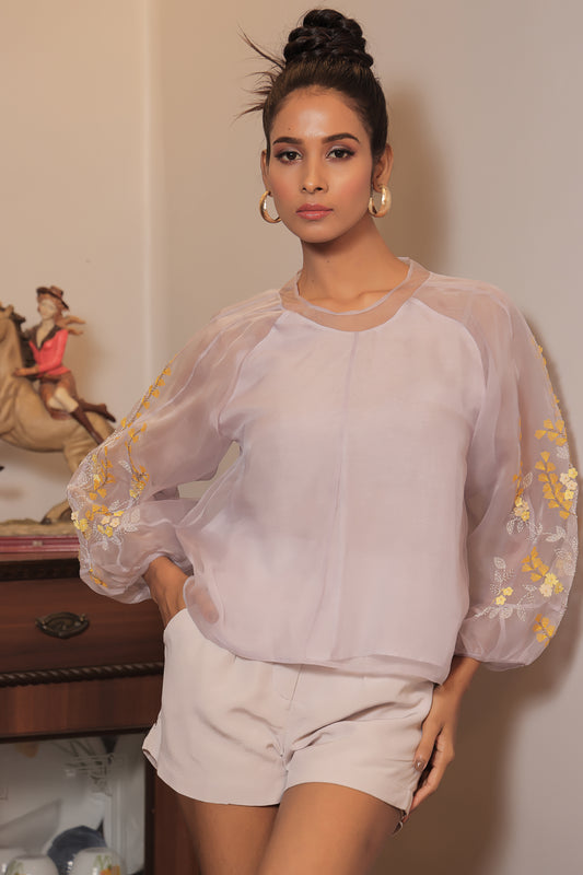 Kamaria Lunar Rock Floral Embroidered Top