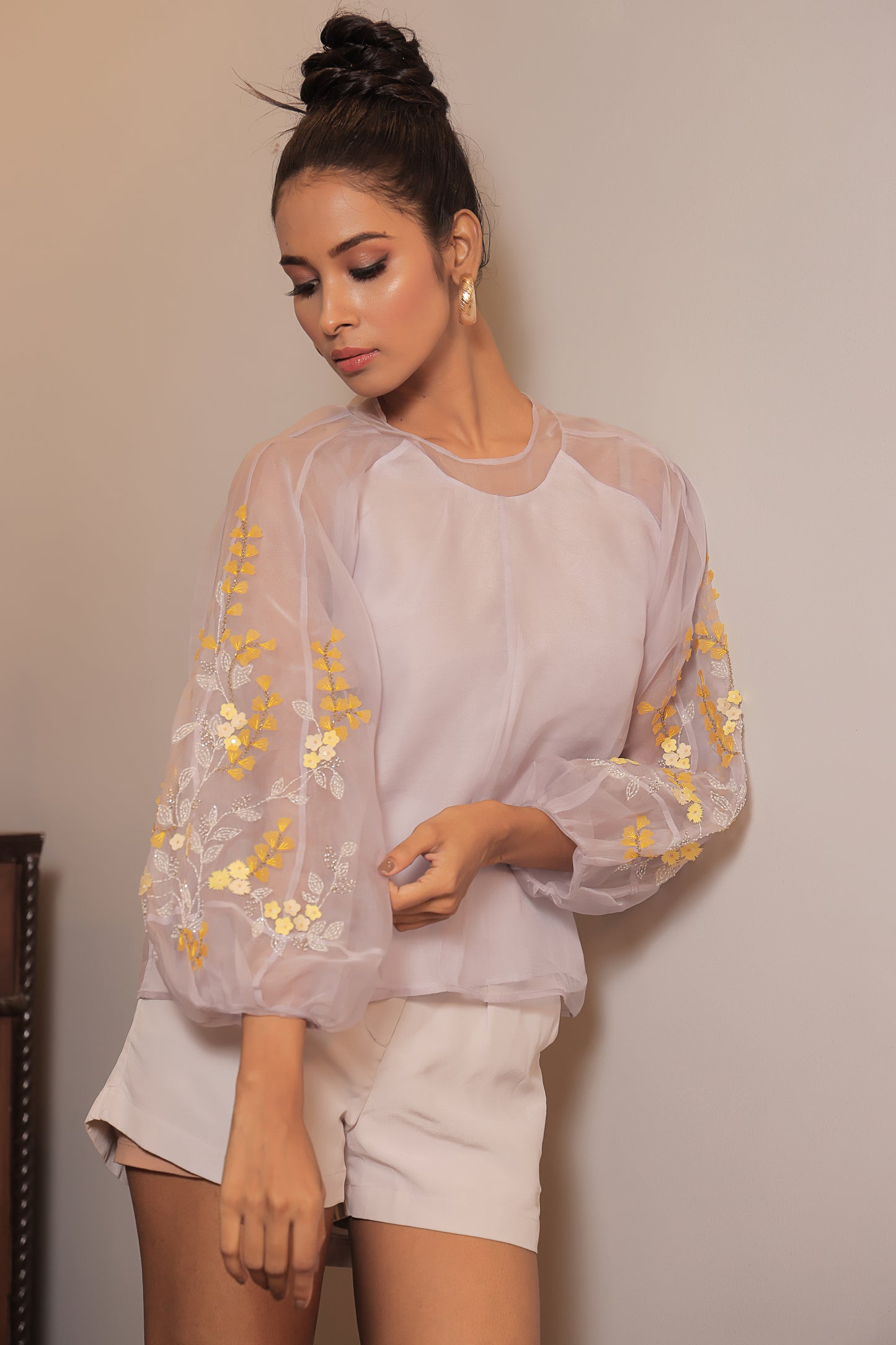 Kamaria Lunar Rock Floral Embroidered Top
