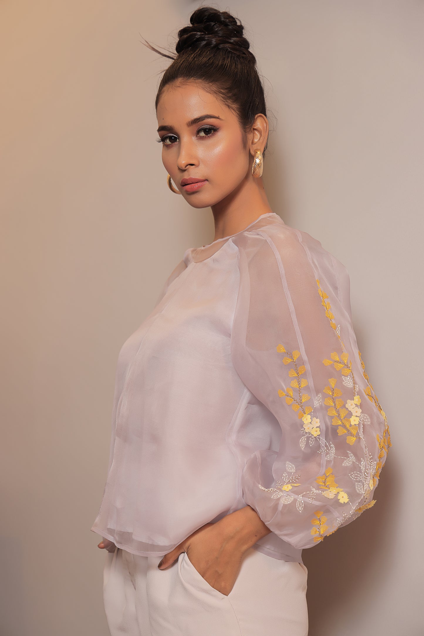 Kamaria Lunar Rock Floral Embroidered Top