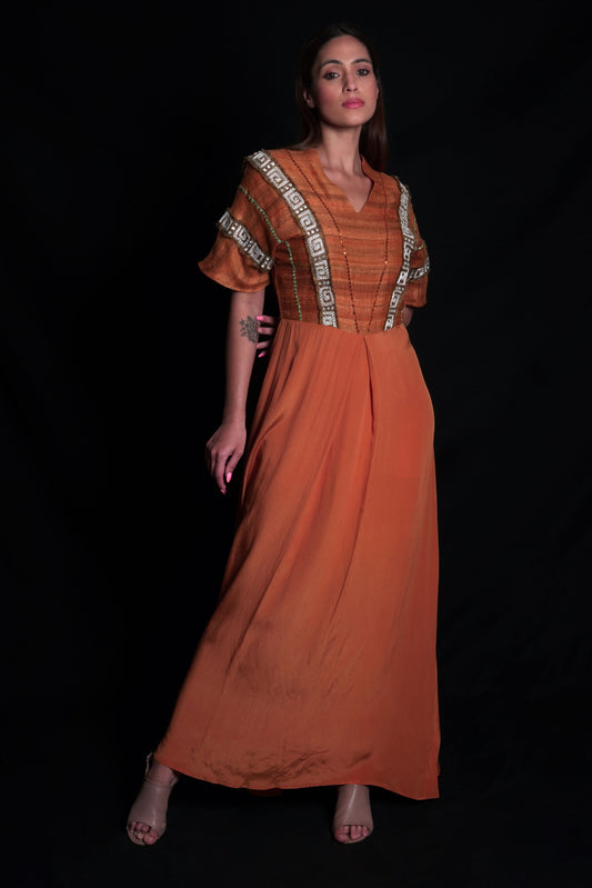 Sundial Long Dress With Geometric Embroidery