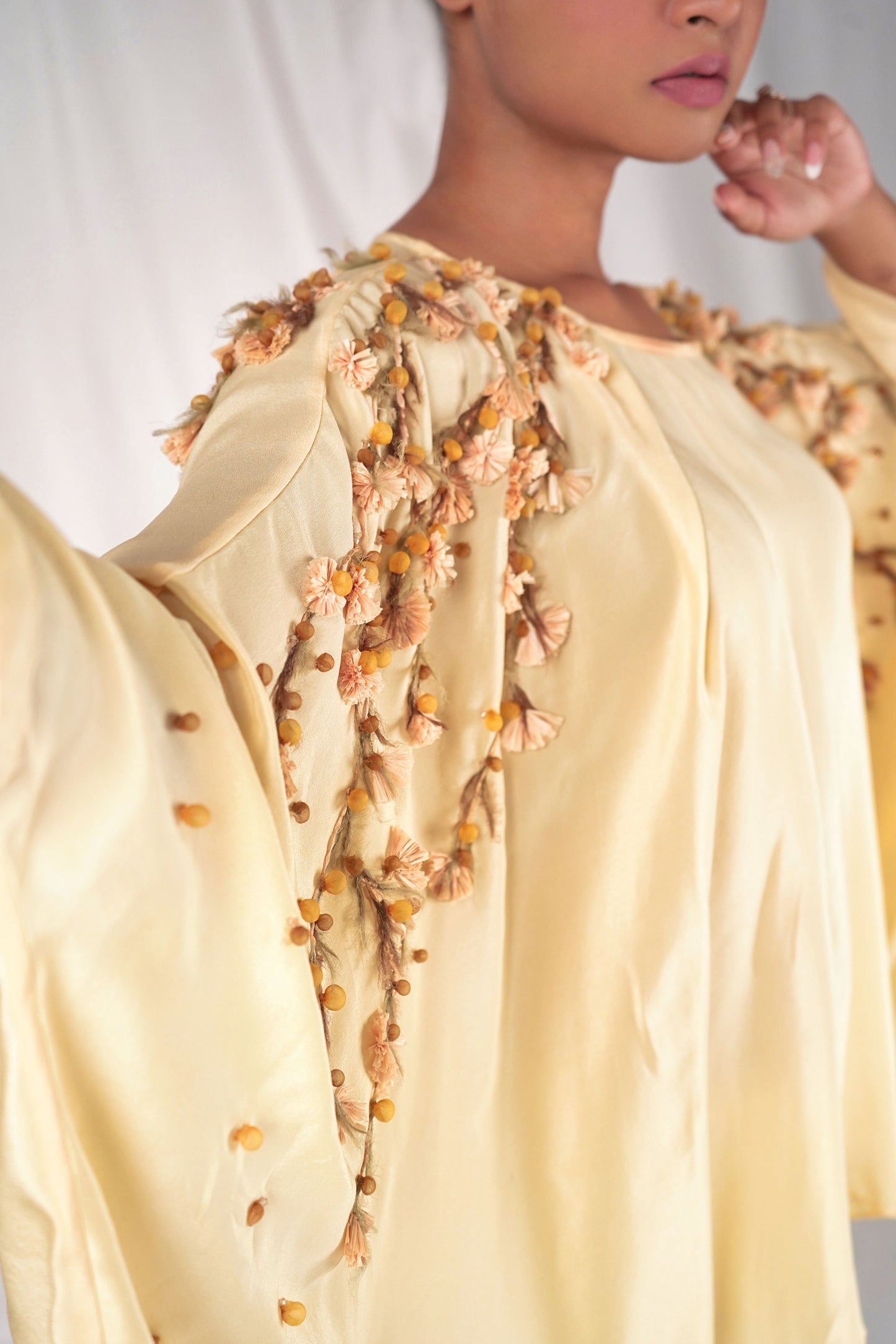 Yellow Embroidered Top with Kimono Sleeves