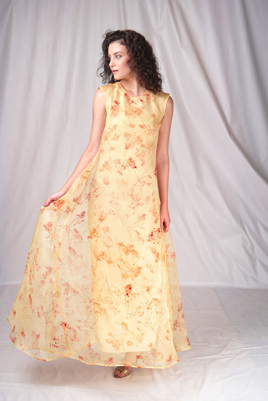 Yellow Long Dress with Embroidery Details