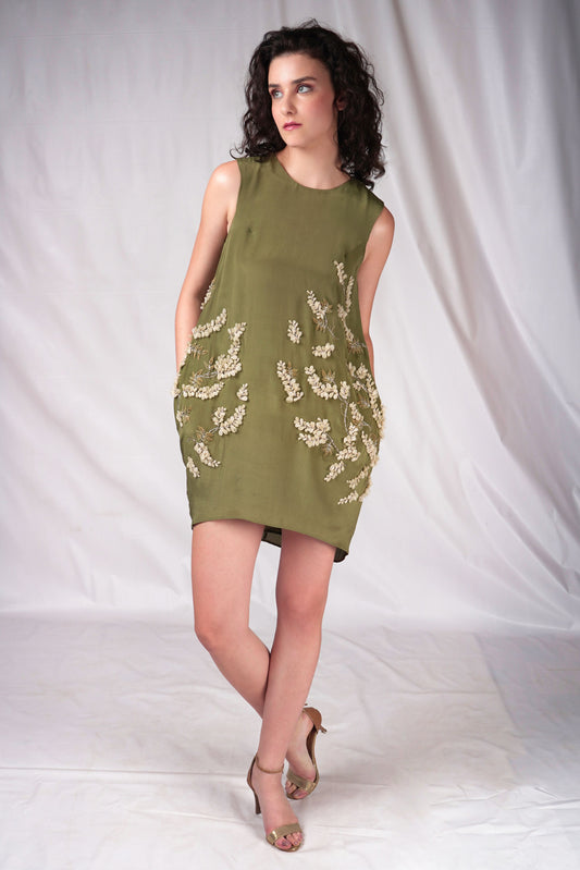 Green Aloe Dress with Embroidery Details