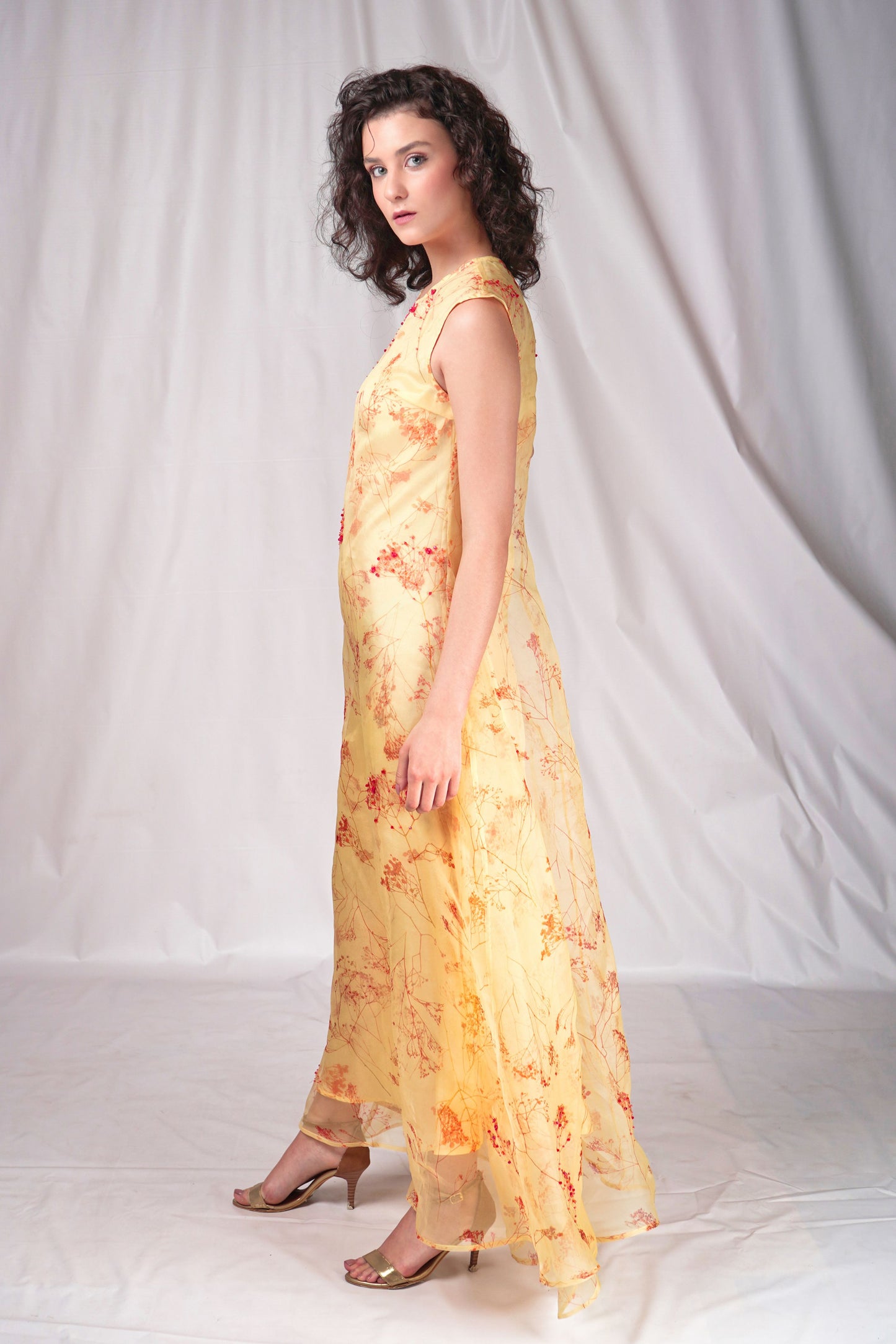 Yellow Long Dress with Embroidery Details