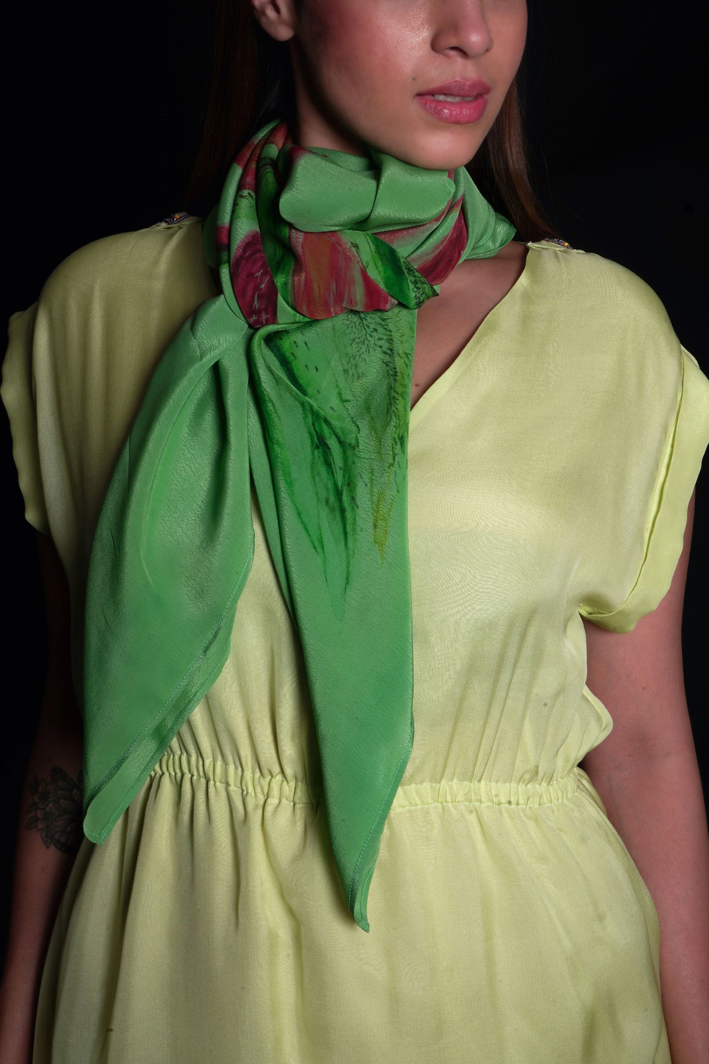Absinthe Green Scarf With Floral Print