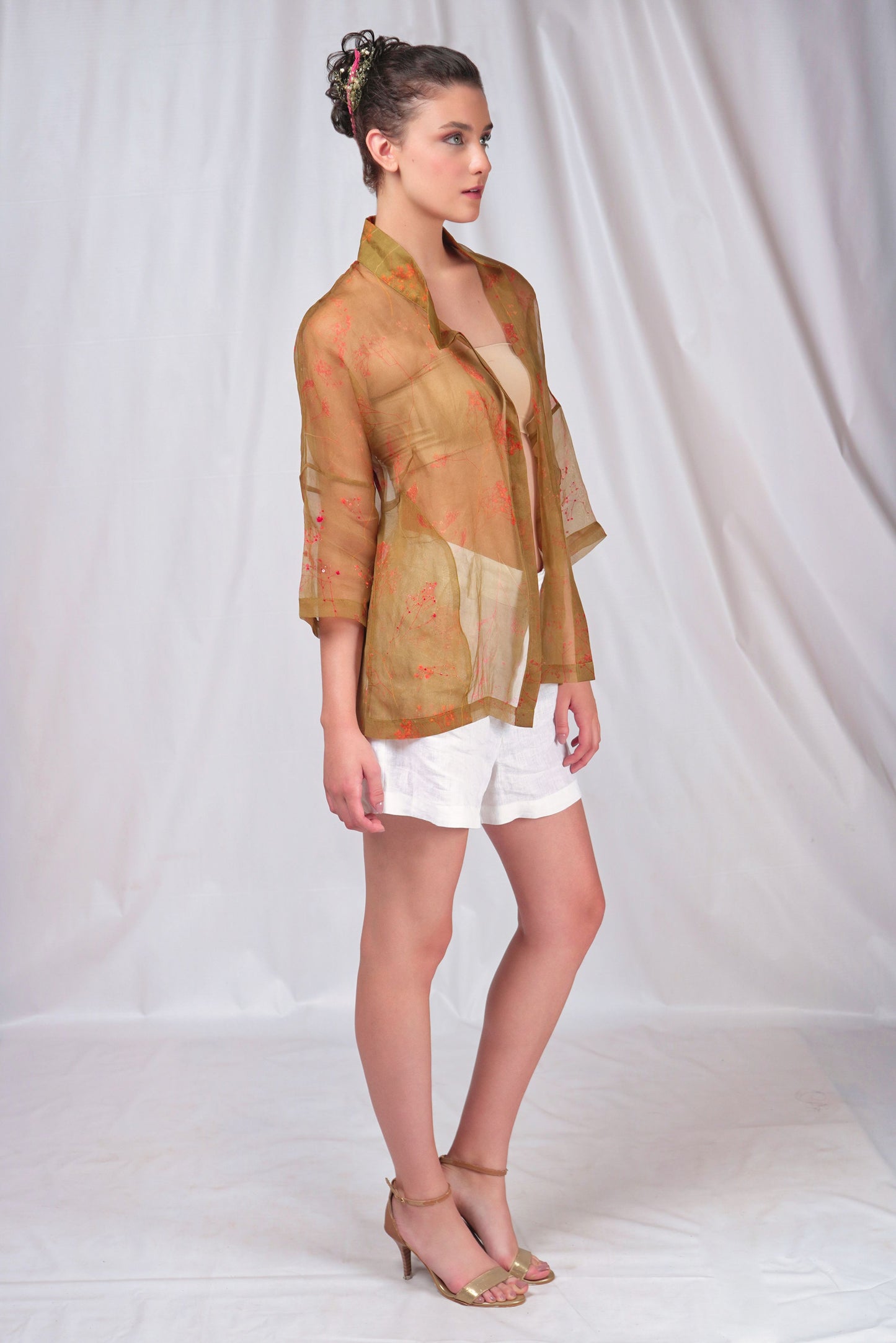 Green Printed Overshirt with Embroidery Details