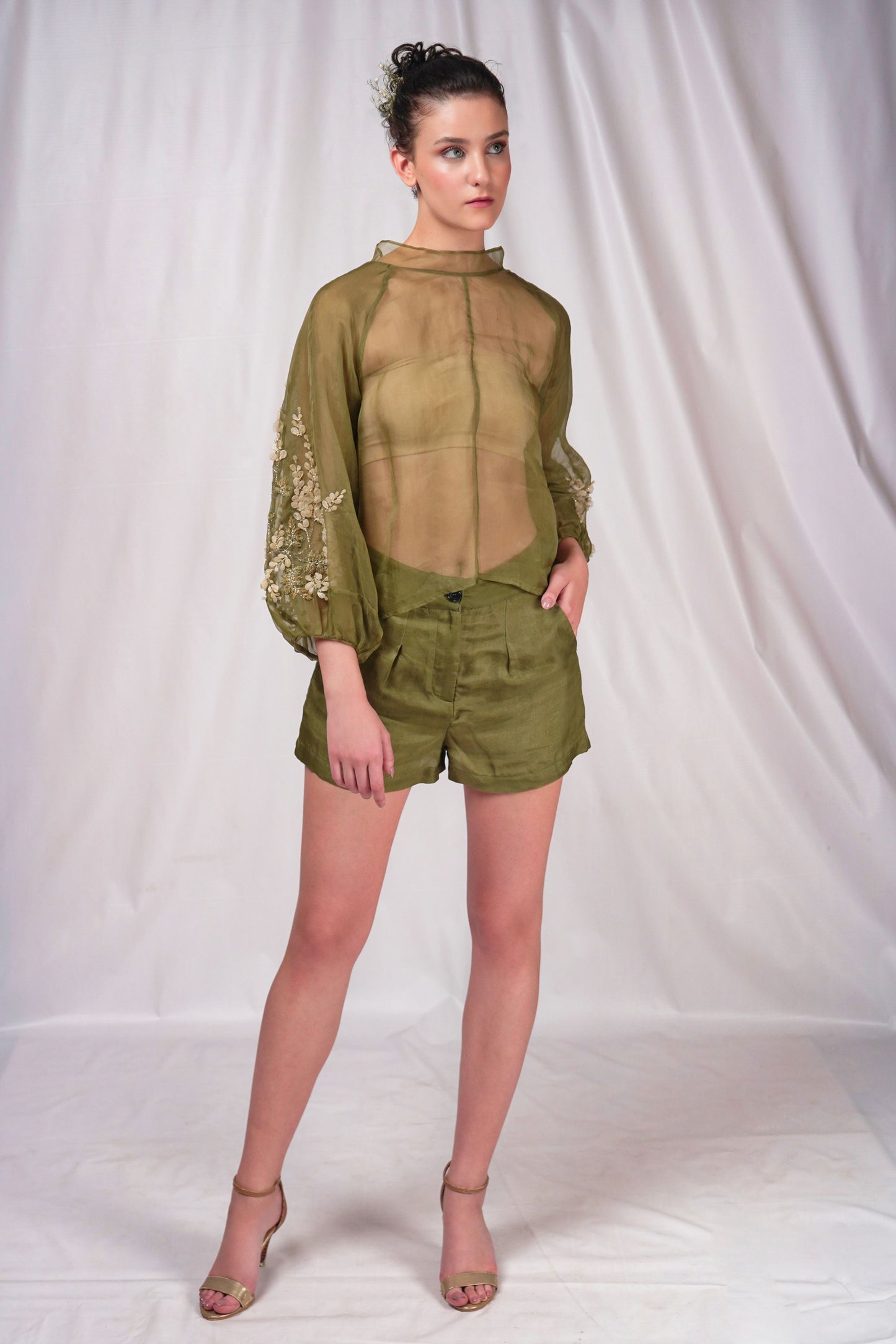 Green Mid-Thigh Length Shorts