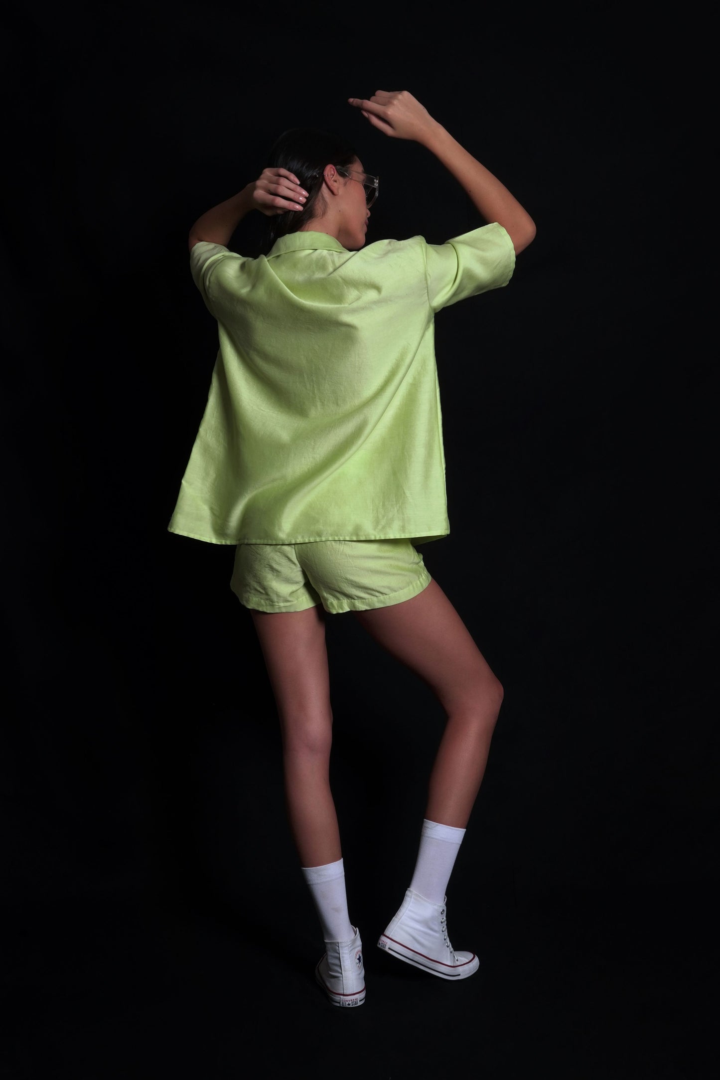 Daiquiri green chanderi shirt with hand-embroidery applique