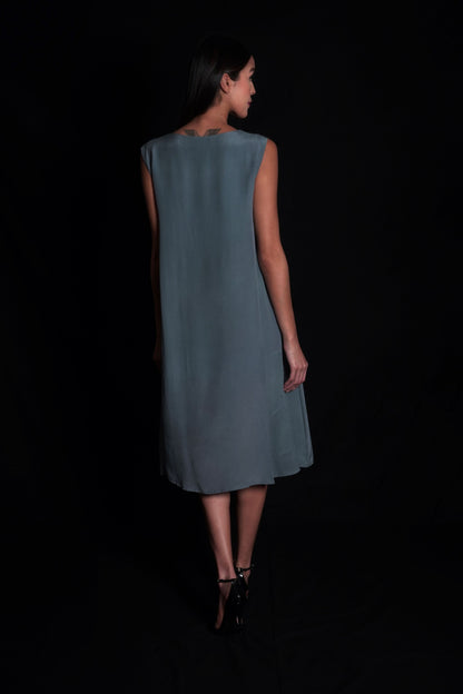 Titanium women's dress with placement prints and embroidery highlights