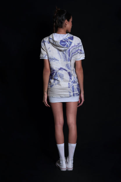 Lunar rock floral printed hooded dress with embroidery highlights