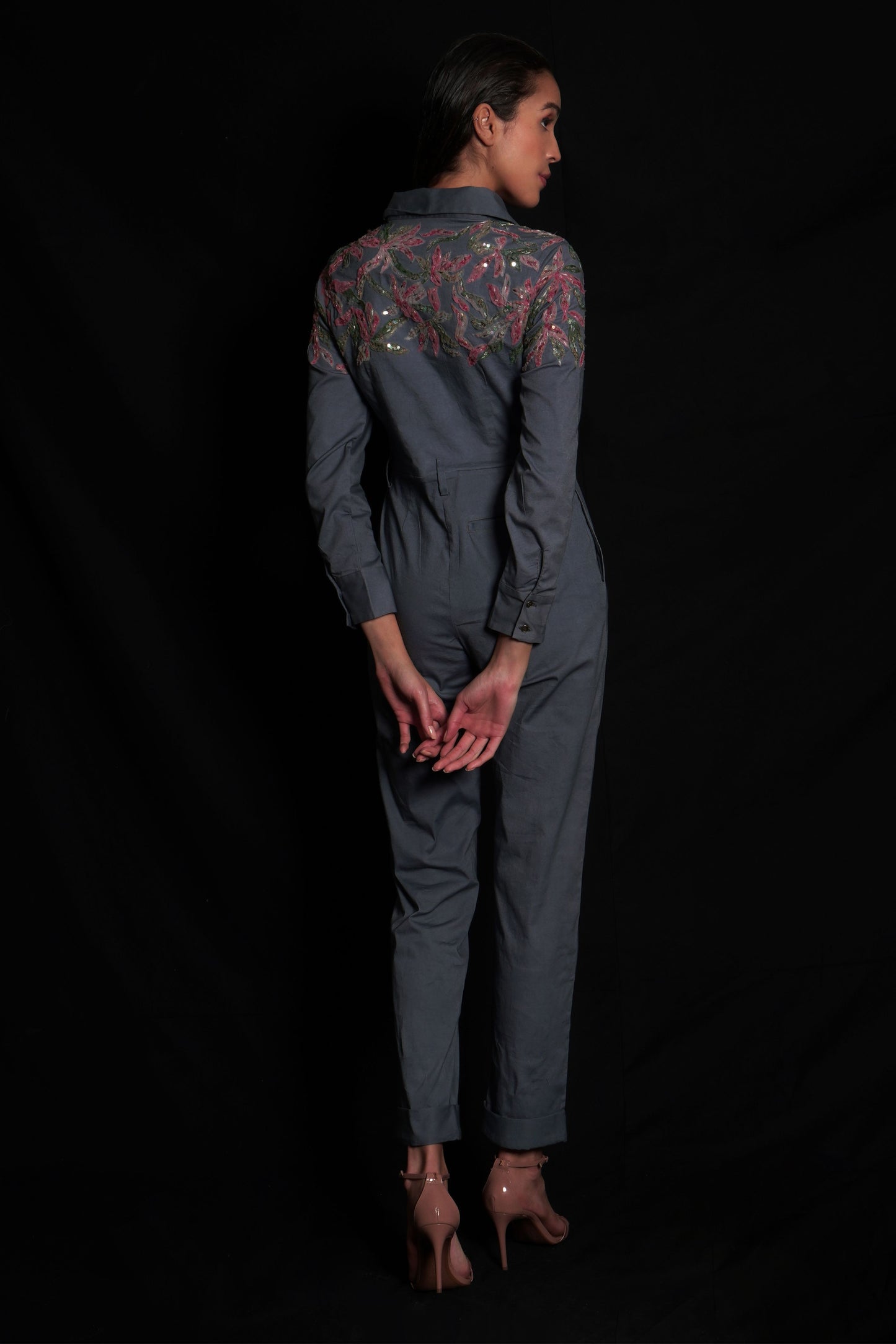 Titanium Tulle Embroidered Jumpsuit