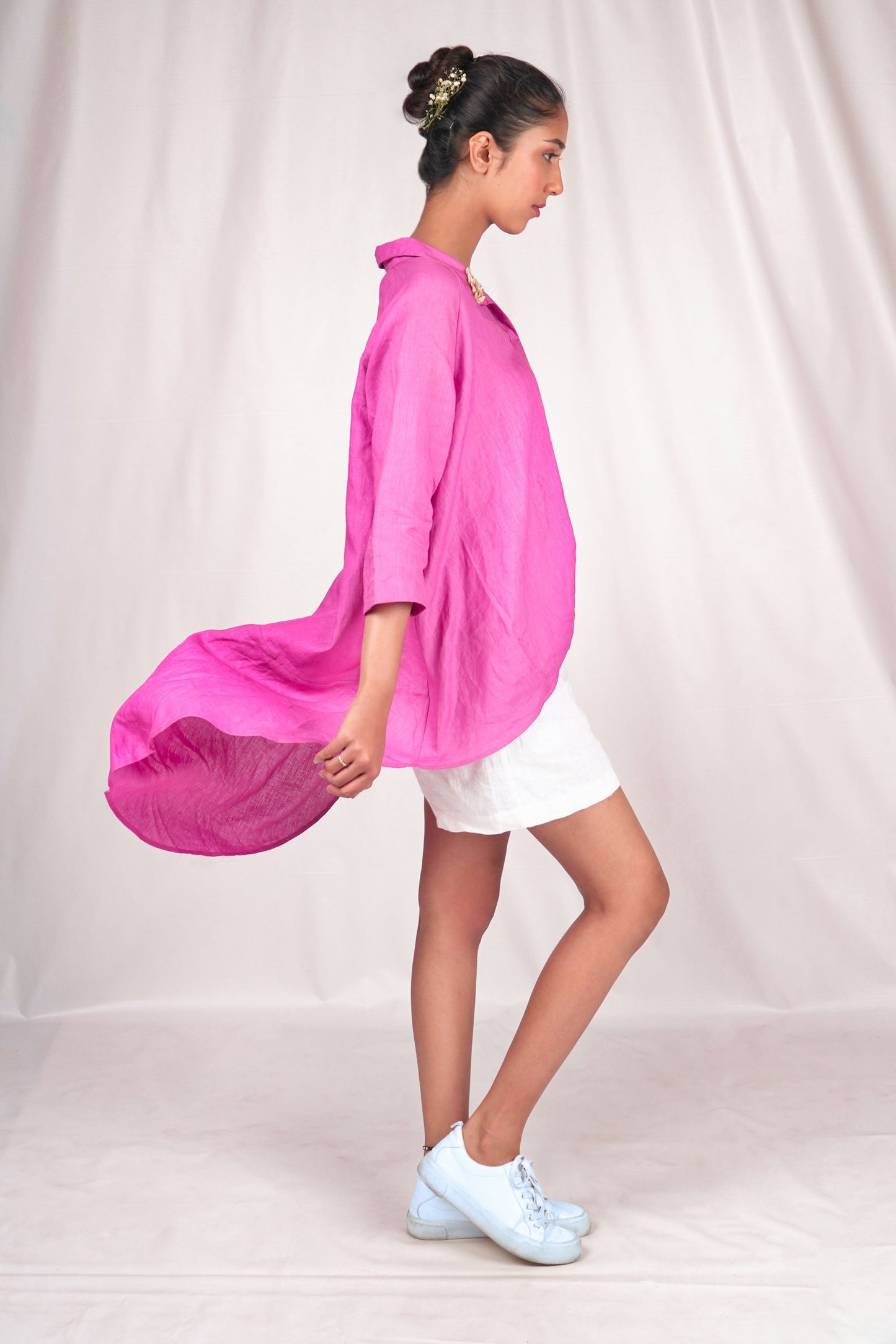 Pink Asymmetrical Overshirt with Embroidery Details