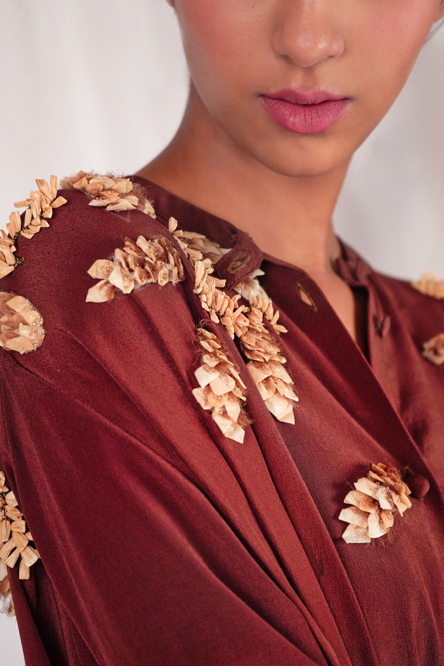 Brown Flowy Shirt Dress with Embroidery Highlights