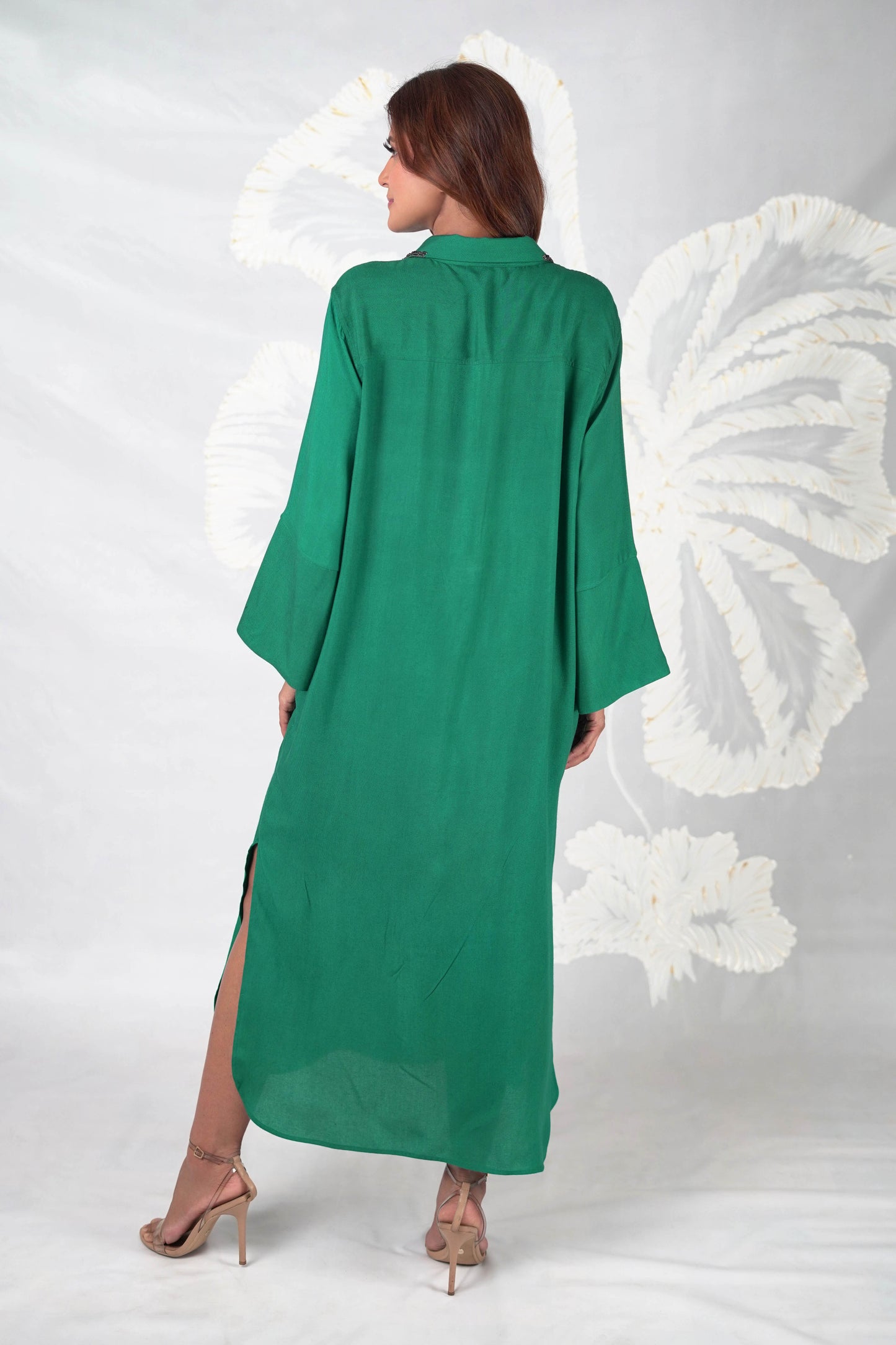 Mira Placket Embroidered Long Dress