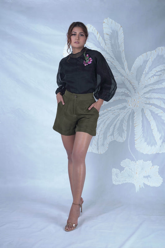 Kamaria Black Floral Applique Top