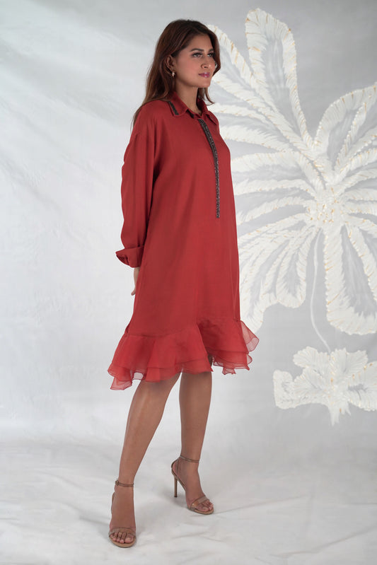 NAVAE PLACKET EMBROIDERED DRESS